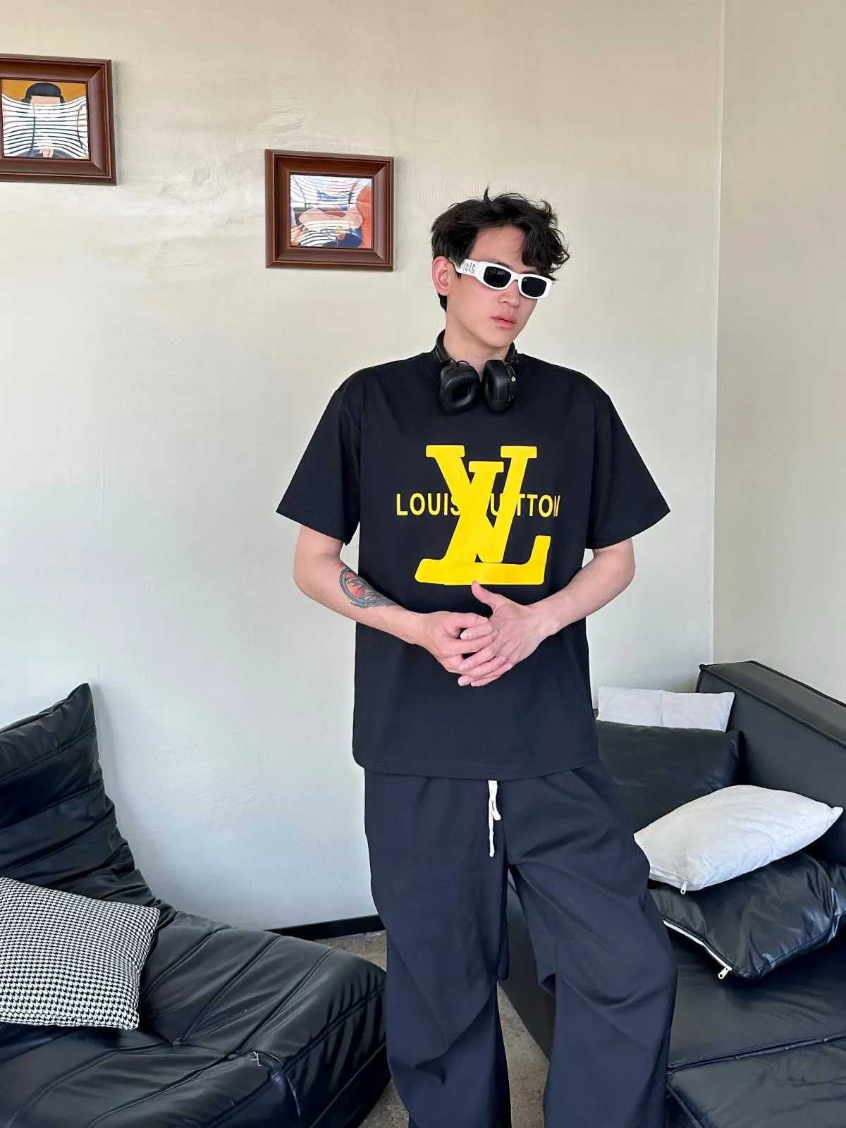 Louis Vuitton/Louis Vuitton thick rubber letter print short sleeves